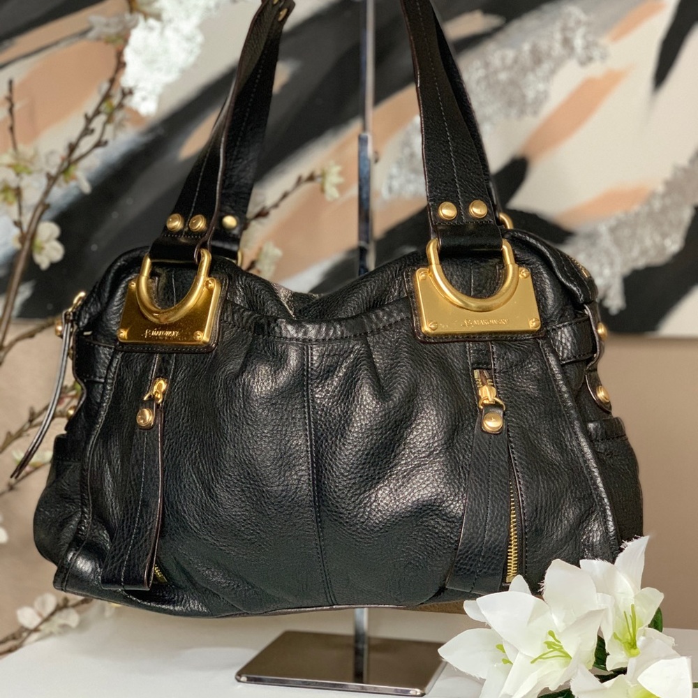 B. Makowsky Soft Pebbled Leather Shoulder Bag - Black